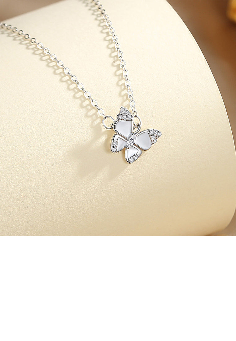 925 Sterling Silver Fashion and Elegant Butterfly Pendant with Cubic Zirconia and Necklace - Luxurious Look
