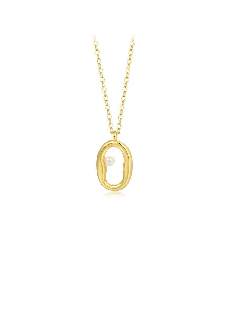 925 Sterling Silver Plated Gold Simple and Fashion Hollow Möbius Pendant with Imitation Pearls and Necklace