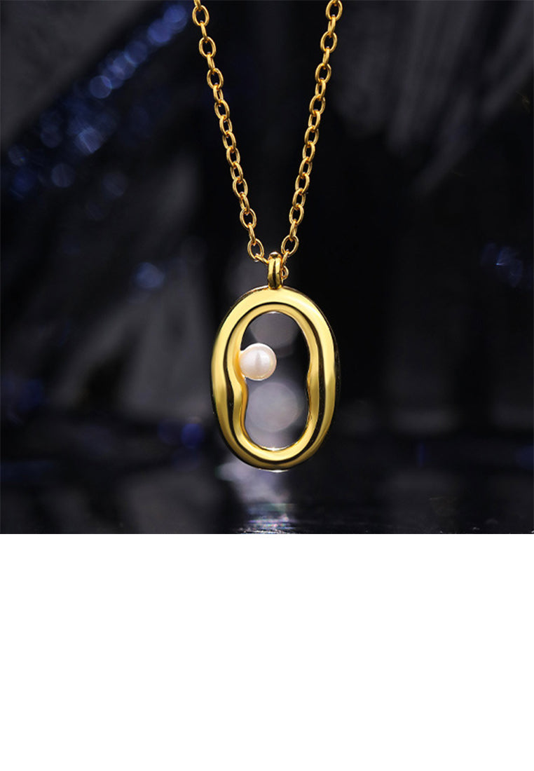 925 Sterling Silver Plated Gold Simple and Fashion Hollow Möbius Pendant with Imitation Pearls and Necklace