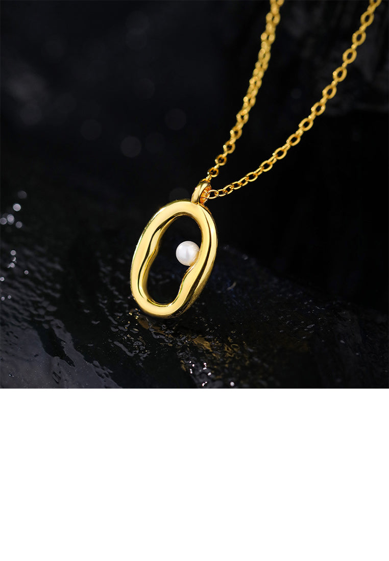 925 Sterling Silver Plated Gold Simple and Fashion Hollow Möbius Pendant with Imitation Pearls and Necklace