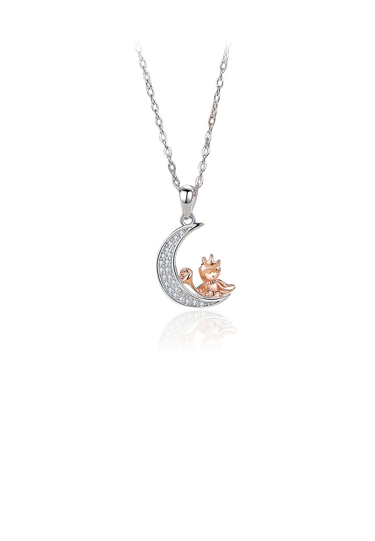 925 Sterling Silver Fashion Temperament Rose Gold Prince Moon Pendant with Cubic Zirconia and Necklace - Luxurious Look