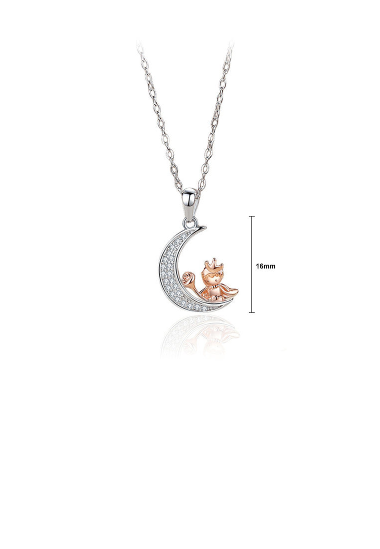 925 Sterling Silver Fashion Temperament Rose Gold Prince Moon Pendant with Cubic Zirconia and Necklace - Luxurious Look