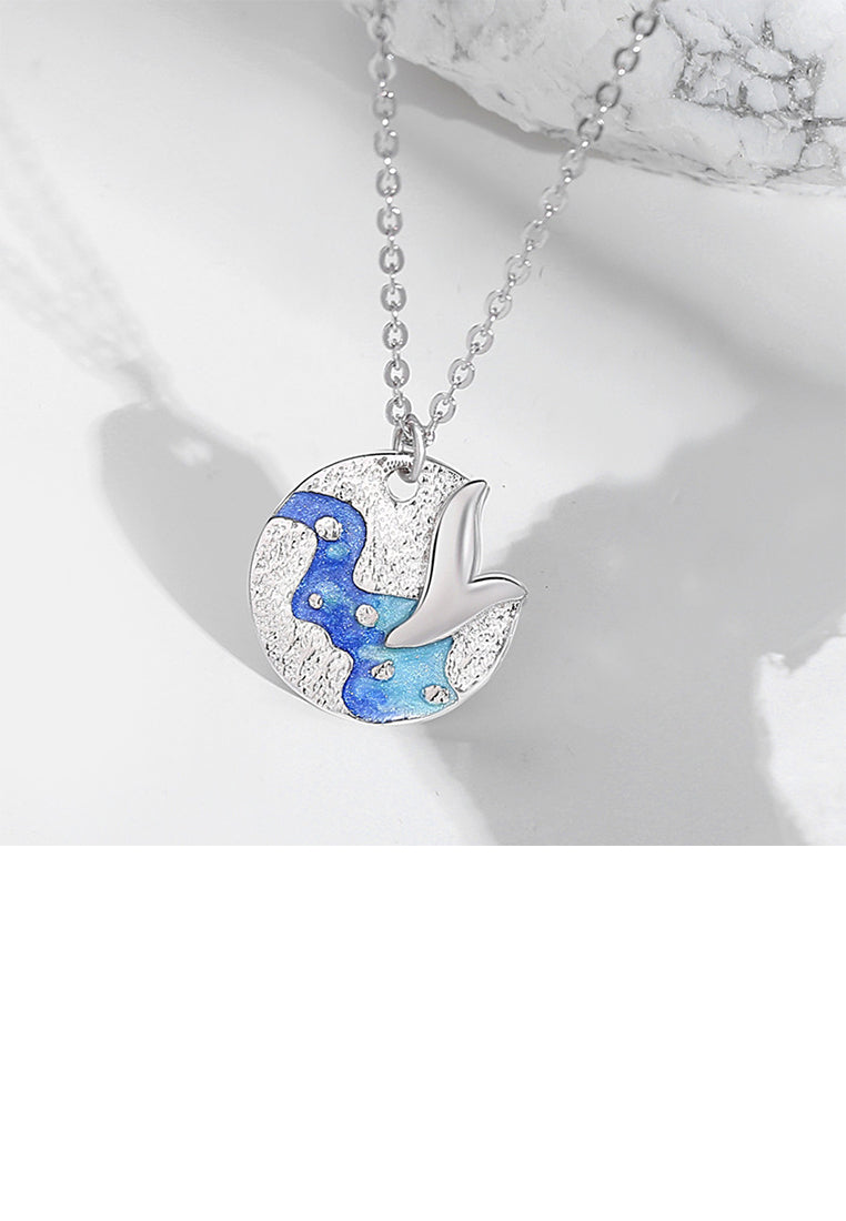 925 Sterling Silver Fashion Romantic Enamel Mermaid Geometric Couple Pendant with Necklace For Men