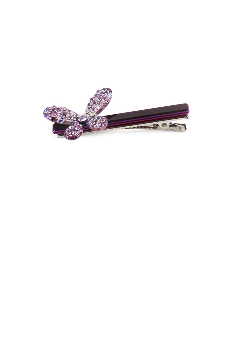 Simple And Sweet Purple Butterfly Hair Clip With Cubic Zirconia - Luxurious Look