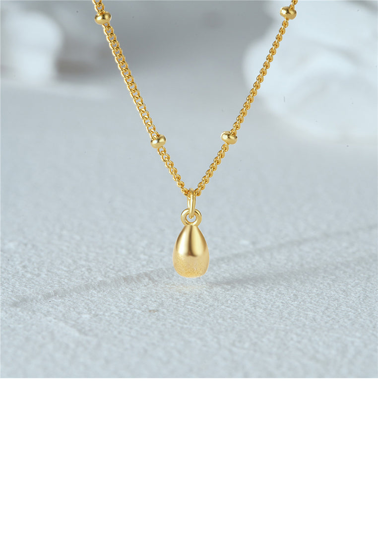 925 Sterling Silver Plated Gold Simple and Fashion Water Drop-shaped Pendant with Necklace
