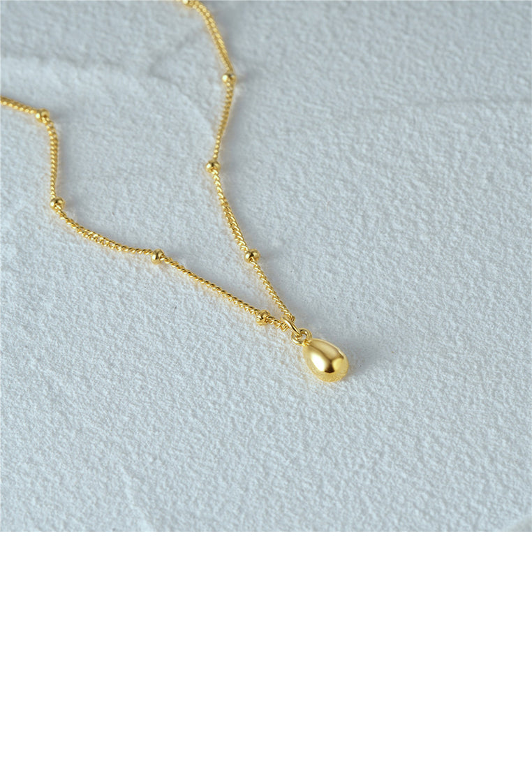 925 Sterling Silver Plated Gold Simple and Fashion Water Drop-shaped Pendant with Necklace