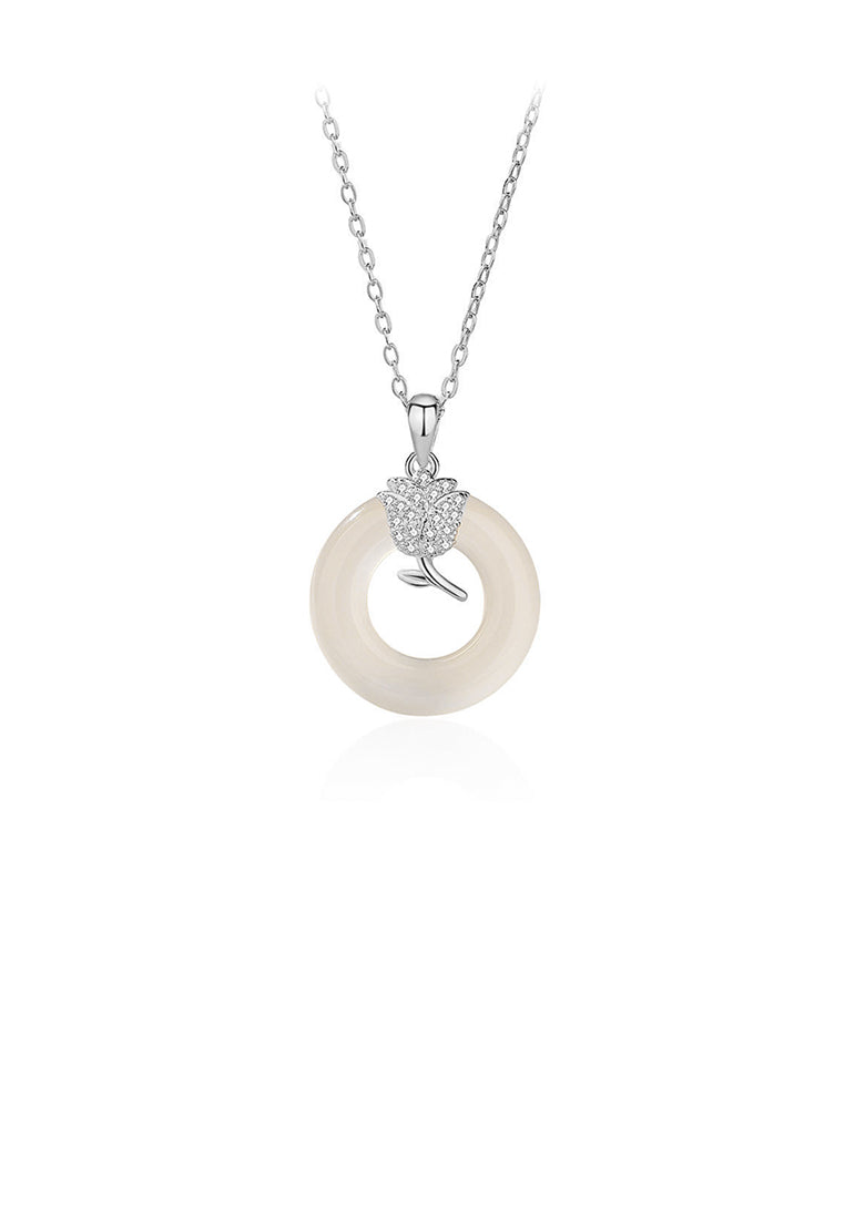 925 Sterling Silver Fashion Simple Flower Peace Buckle Pendant with Cubic Zirconia and Necklace - Luxurious Look