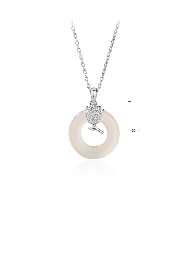 925 Sterling Silver Fashion Simple Flower Peace Buckle Pendant with Cubic Zirconia and Necklace - Luxurious Look