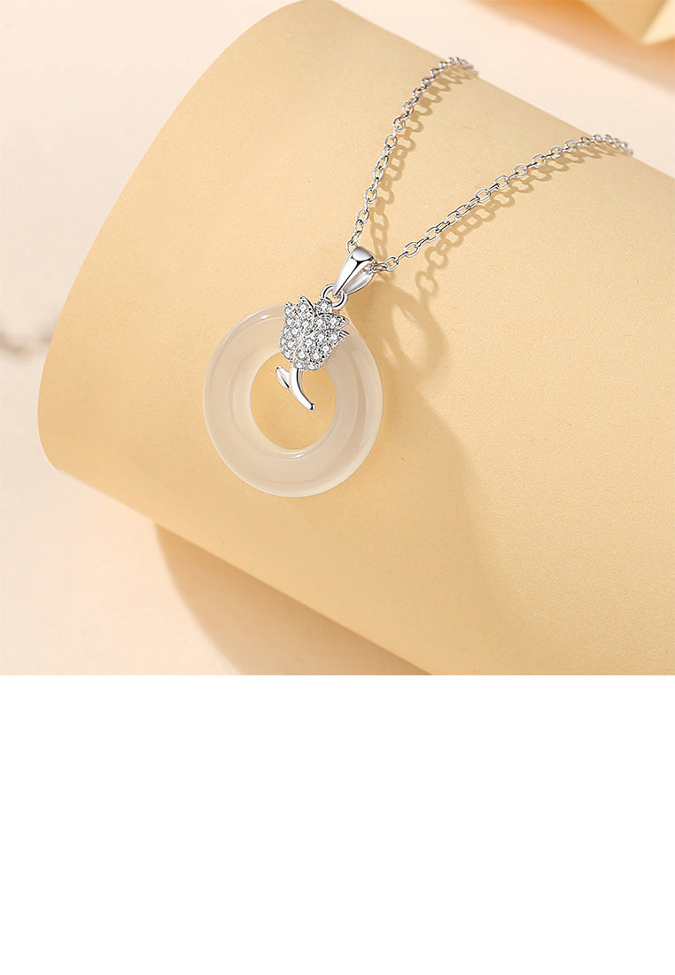 925 Sterling Silver Fashion Simple Flower Peace Buckle Pendant with Cubic Zirconia and Necklace - Luxurious Look