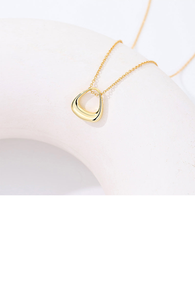 925 Sterling Silver Plated Gold Simple Fashion Hollow Triangular Geometric Pendant with Necklace