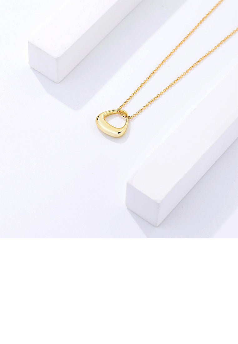 925 Sterling Silver Plated Gold Simple Fashion Hollow Triangular Geometric Pendant with Necklace