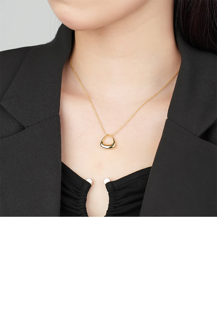 925 Sterling Silver Plated Gold Simple Fashion Hollow Triangular Geometric Pendant with Necklace