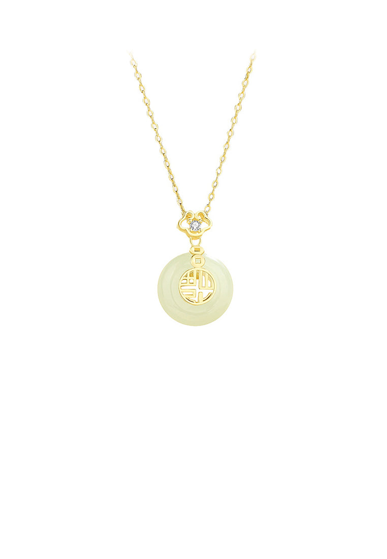 925 Sterling Silver Plated Gold Fashion Vintage Peace Buckle Pendant with Cubic Zirconia and Necklace - Luxurious Look