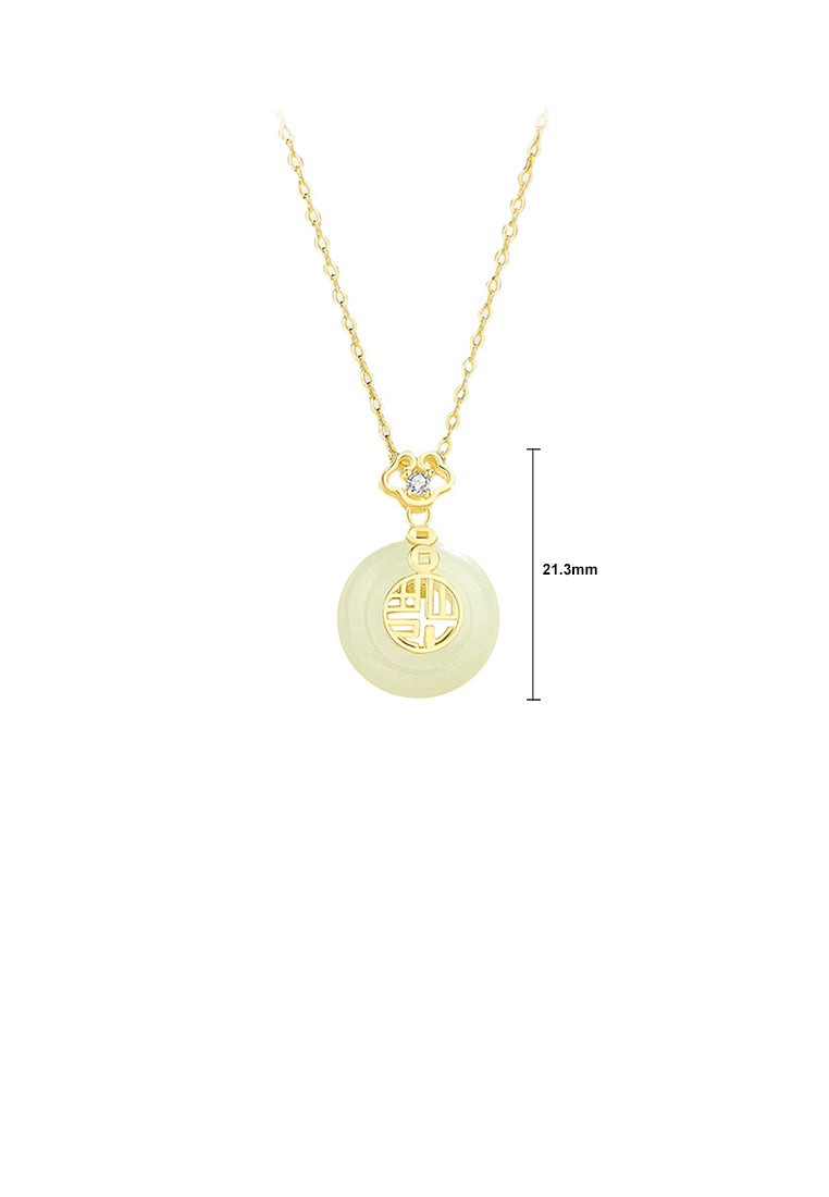 925 Sterling Silver Plated Gold Fashion Vintage Peace Buckle Pendant with Cubic Zirconia and Necklace - Luxurious Look