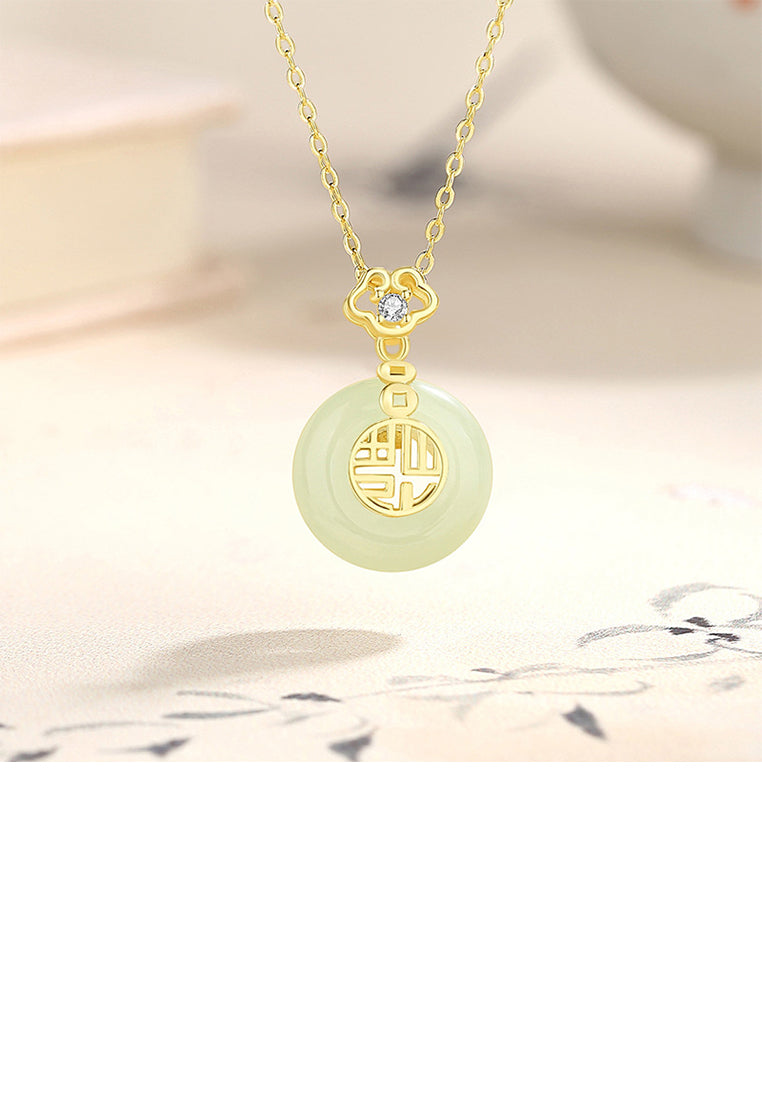 925 Sterling Silver Plated Gold Fashion Vintage Peace Buckle Pendant with Cubic Zirconia and Necklace - Luxurious Look