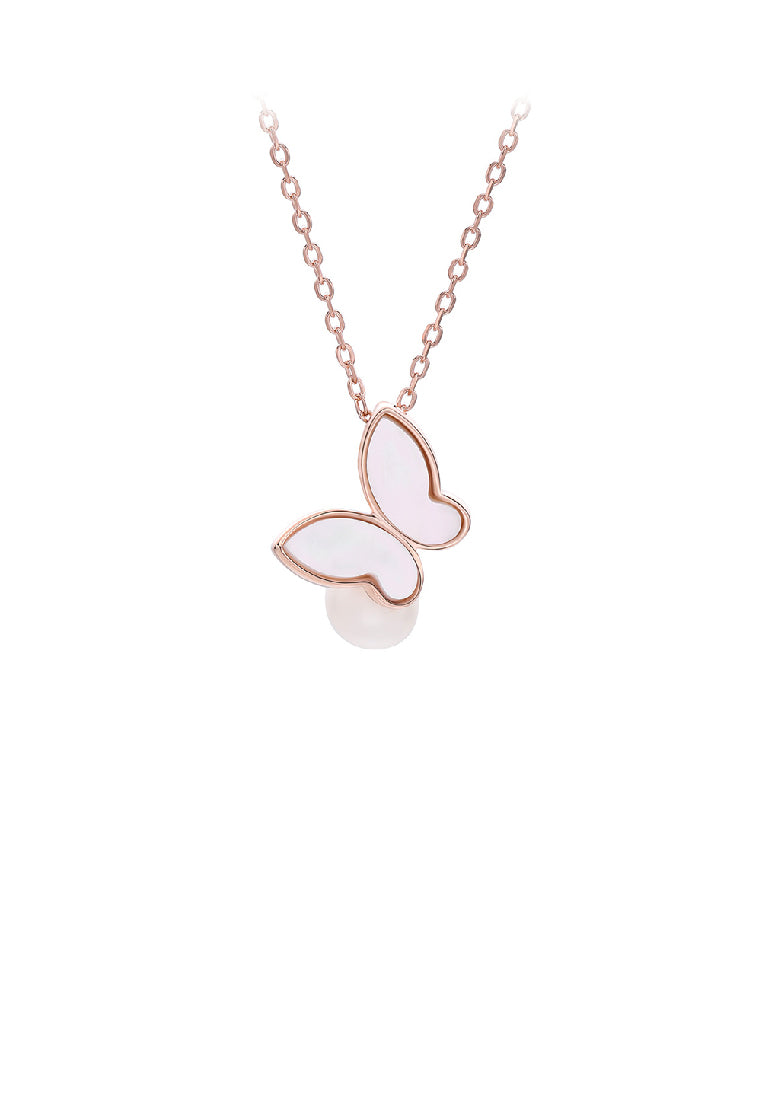 925 Sterling Silver Plated Rose Gold Fashion Temperament Butterfly Imitation Pearl Pendant with Necklace - Luxurious Look