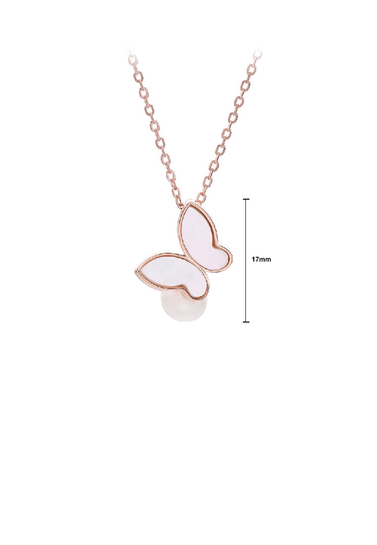 925 Sterling Silver Plated Rose Gold Fashion Temperament Butterfly Imitation Pearl Pendant with Necklace - Luxurious Look