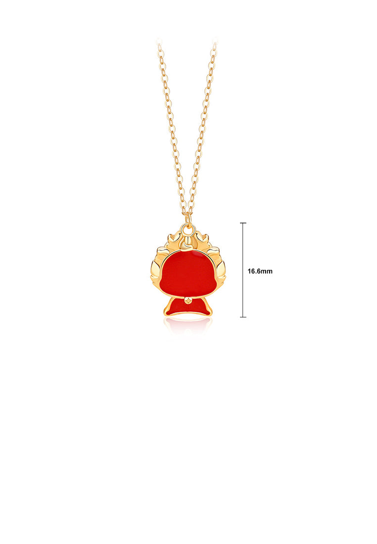 925 Sterling Silver Plated Gold Simple and Cute Enamel Red Zodiac Dragon Pendant with Necklace - Vibrant Color
