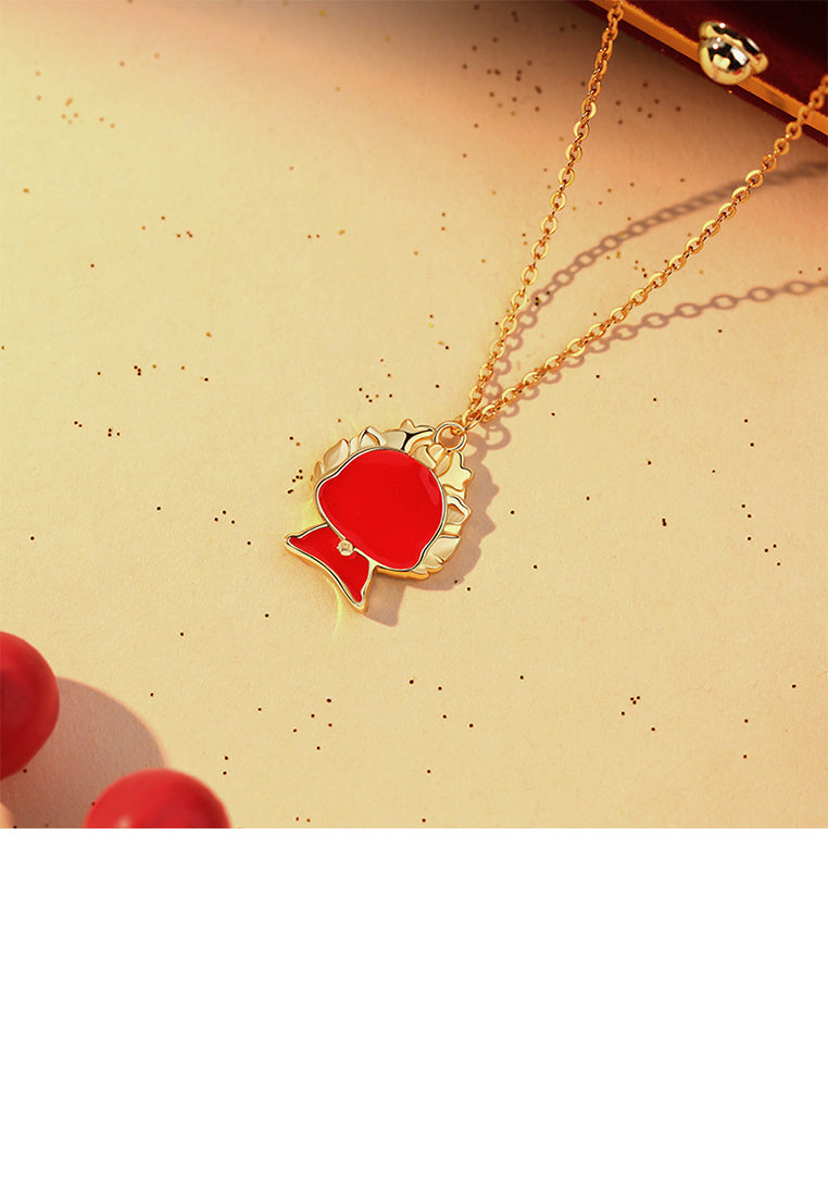 925 Sterling Silver Plated Gold Simple and Cute Enamel Red Zodiac Dragon Pendant with Necklace - Vibrant Color