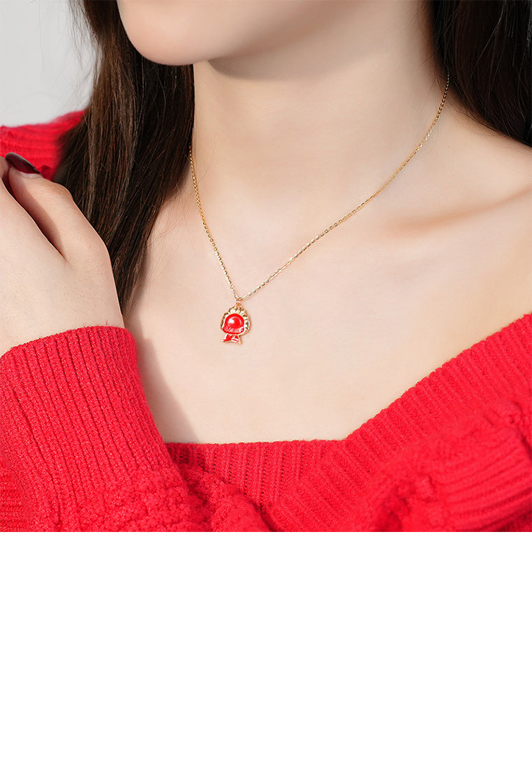 925 Sterling Silver Plated Gold Simple and Cute Enamel Red Zodiac Dragon Pendant with Necklace - Vibrant Color