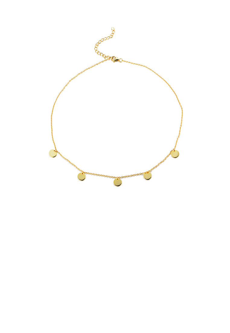 925 Sterling Silver Plated Gold Simple Fashion Geometric Disc Necklace