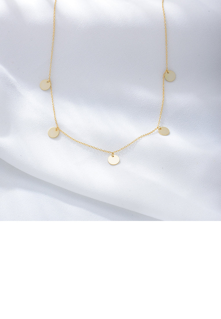 925 Sterling Silver Plated Gold Simple Fashion Geometric Disc Necklace