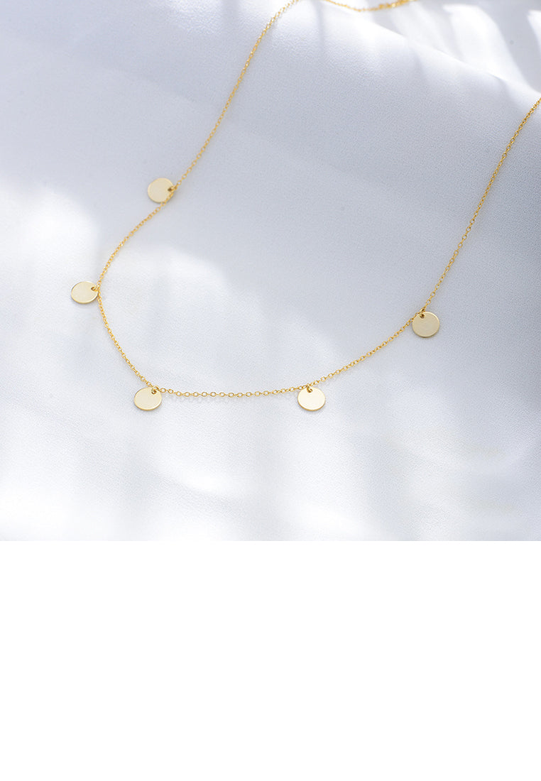 925 Sterling Silver Plated Gold Simple Fashion Geometric Disc Necklace