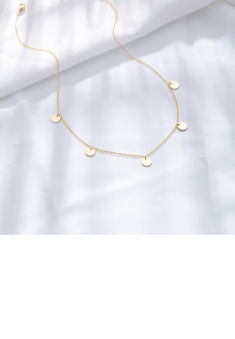 925 Sterling Silver Plated Gold Simple Fashion Geometric Disc Necklace