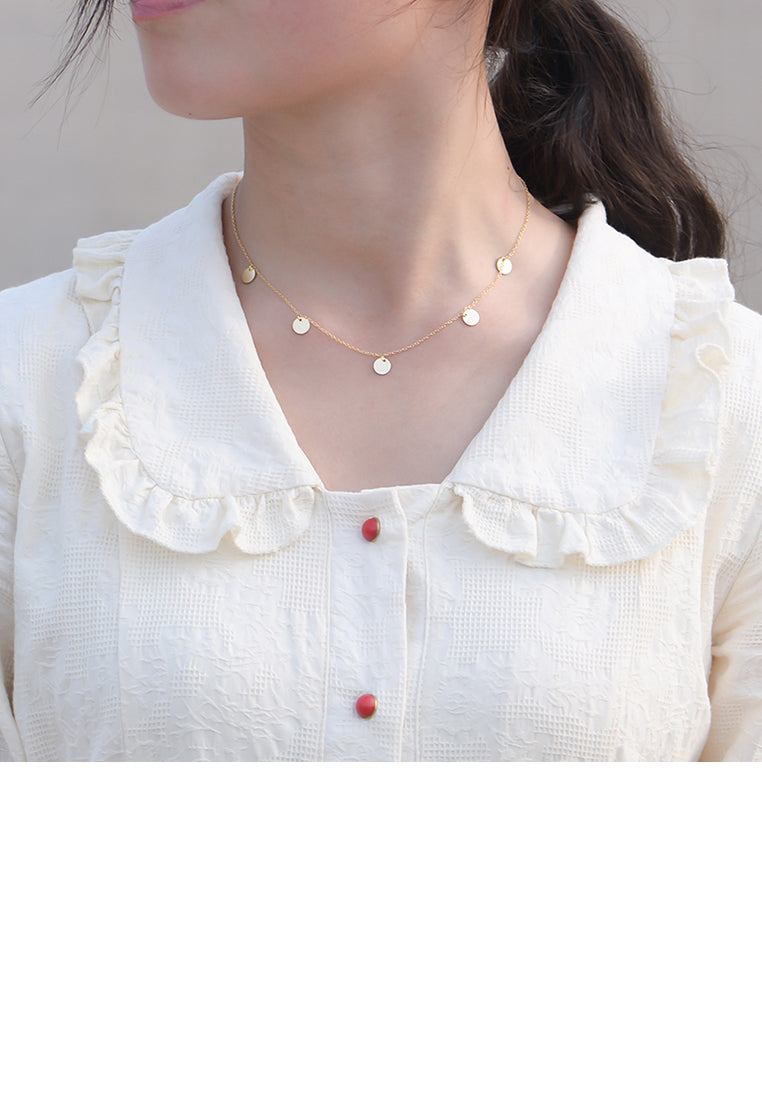 925 Sterling Silver Plated Gold Simple Fashion Geometric Disc Necklace