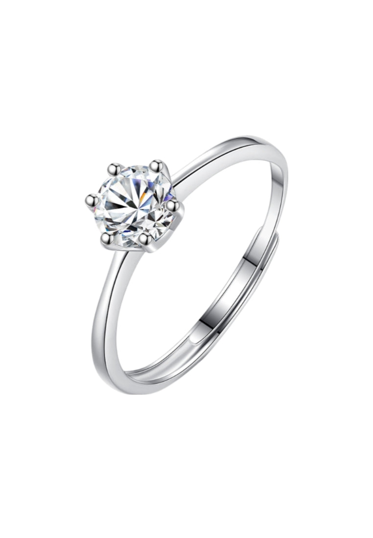 925 Sterling Silver Simple Fashion Flower Cubic Zircon Adjustable Ring