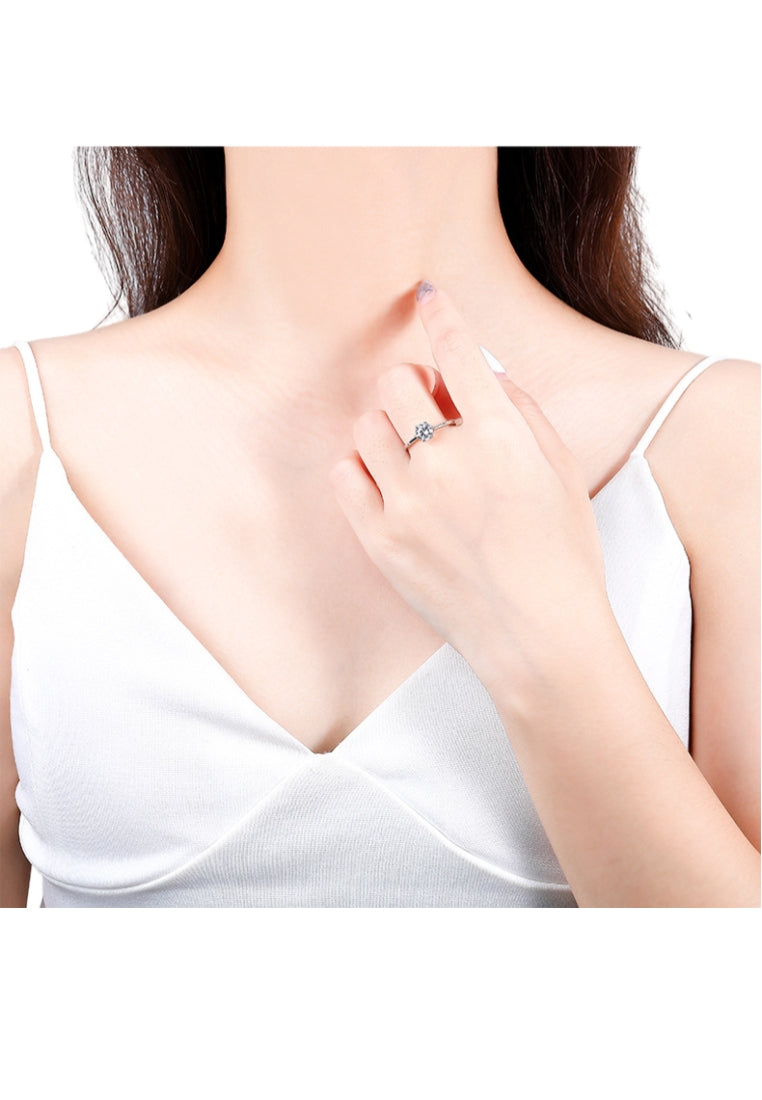 925 Sterling Silver Simple Fashion Flower Cubic Zircon Adjustable Ring