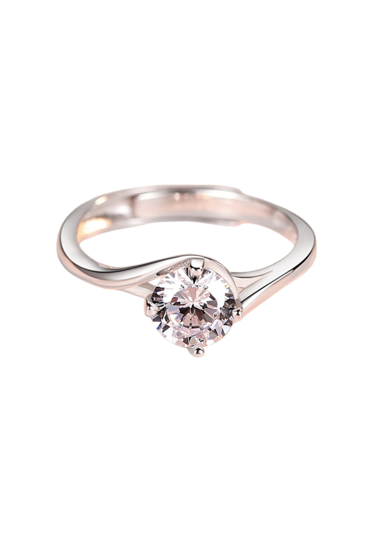 925 Sterling Silver Fashion Simple Round Cubic Zircon Adjustable Ring