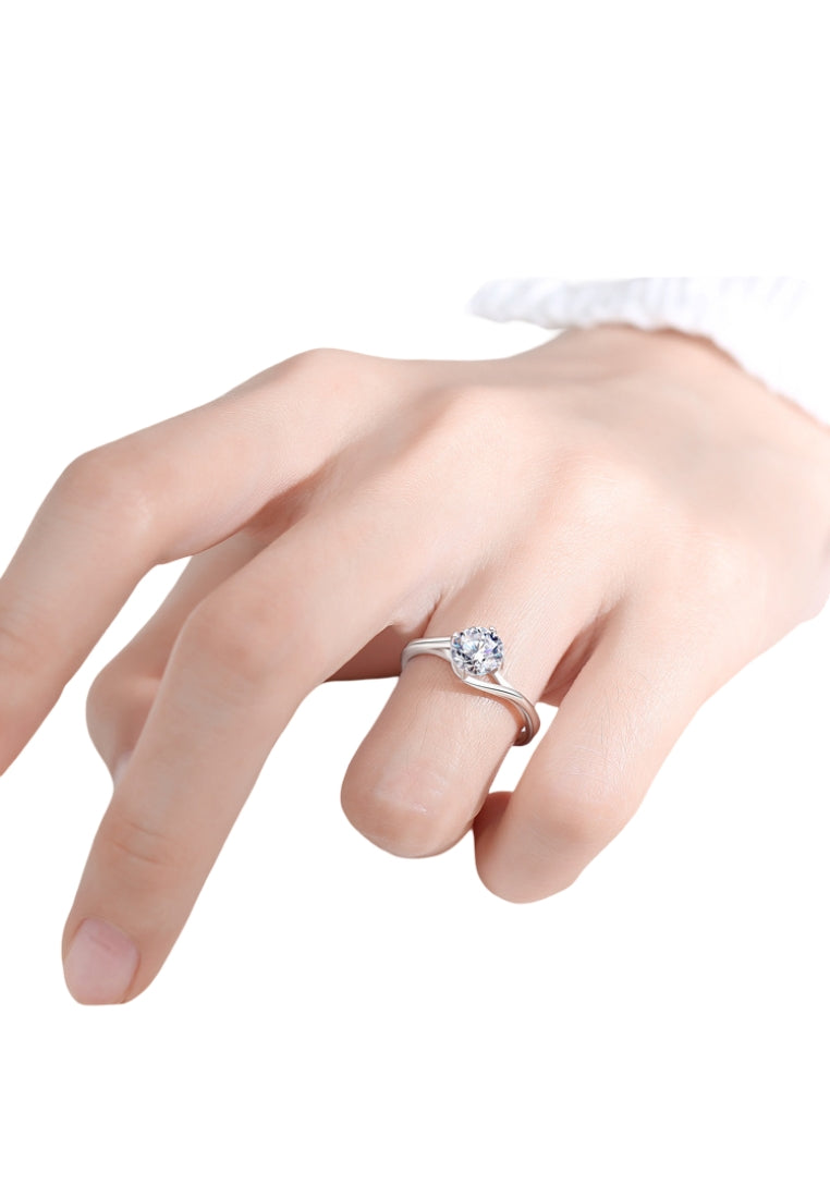 925 Sterling Silver Fashion Simple Round Cubic Zircon Adjustable Ring