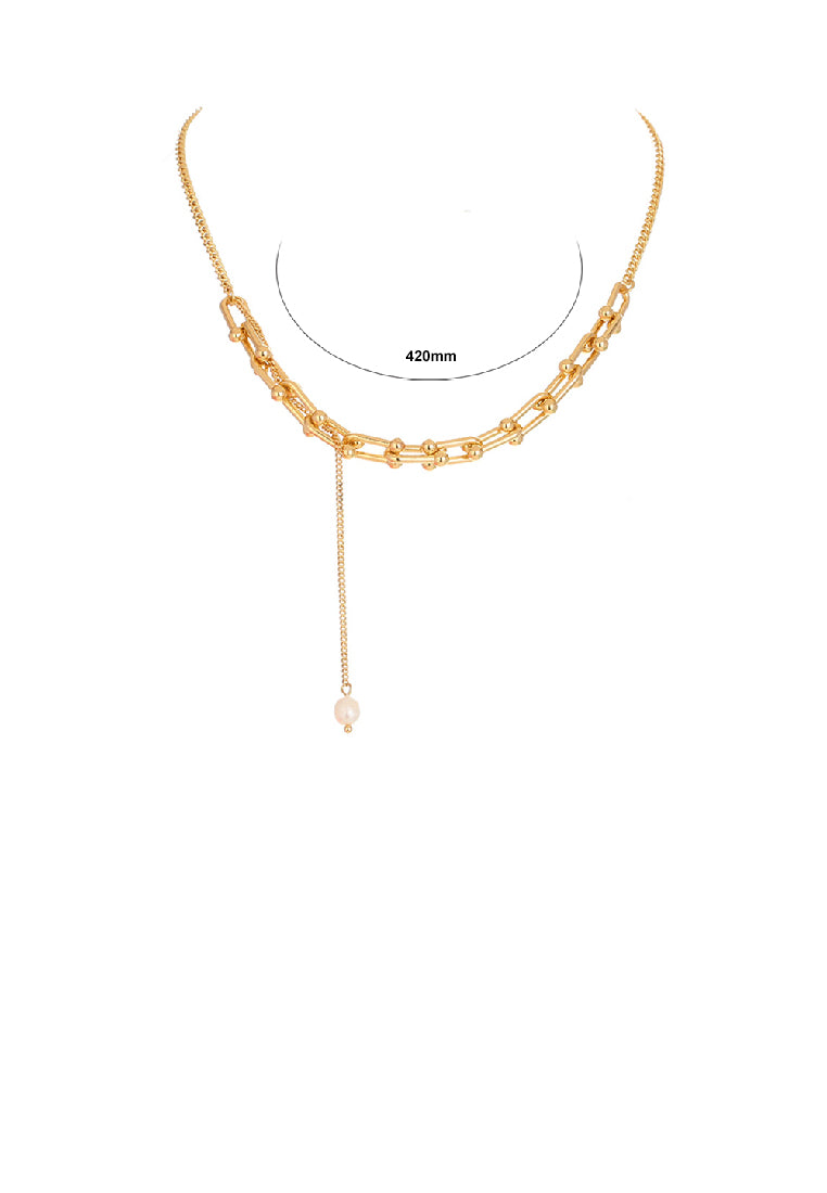 Simple Temperament Plated Gold Imitation Pearl Tassel U-shaped Stitching Chain Necklace - Luxurious Look