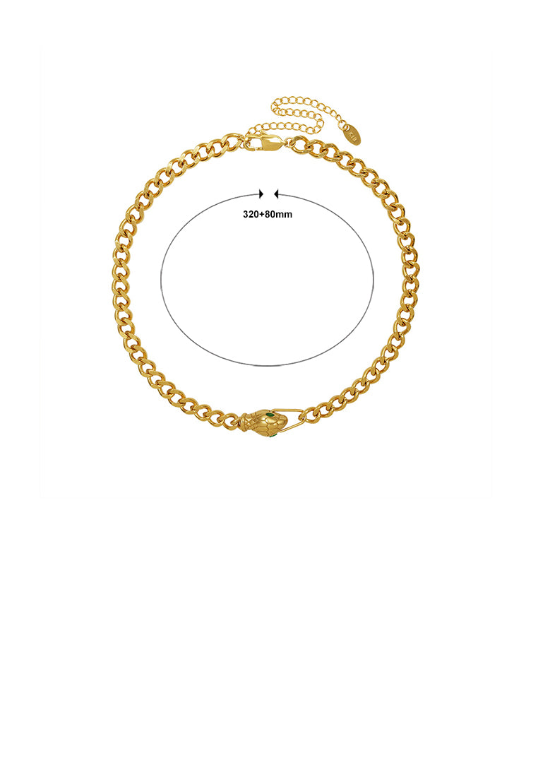 Fashion Personality Plated Gold 316L Stainless Steel Snake Head Green Cubic Zirconia Chain Necklace - Luxurious Look