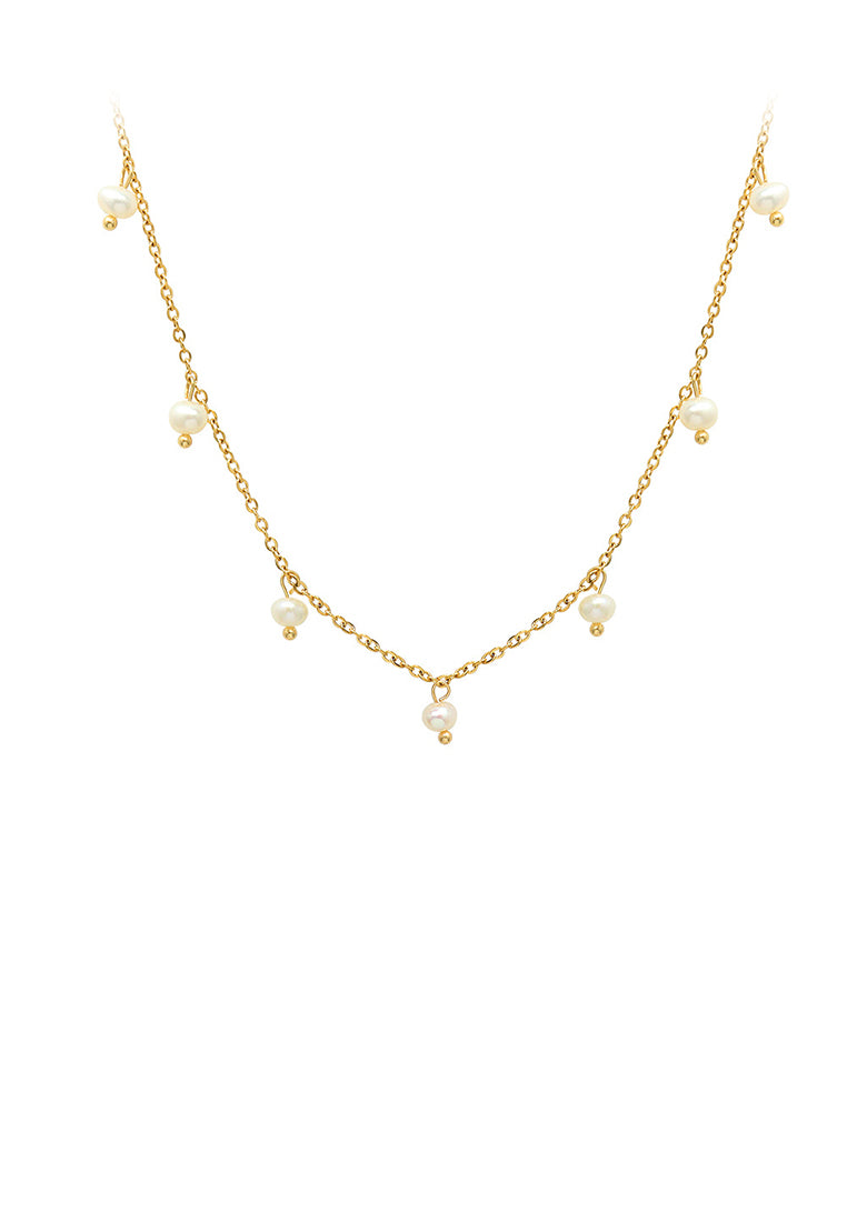 Simple Temperament Plated Gold Geometric Round Bead Imitation Pearl 316L Stainless Steel Necklace - Luxurious Look