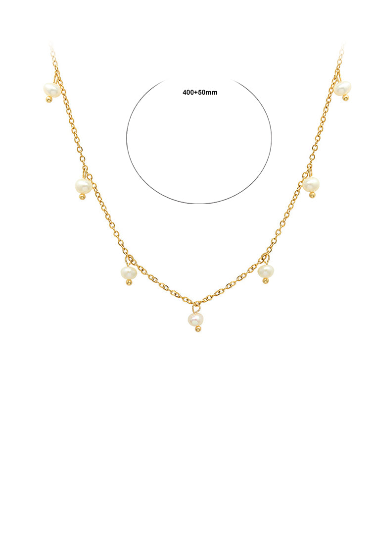 Simple Temperament Plated Gold Geometric Round Bead Imitation Pearl 316L Stainless Steel Necklace - Luxurious Look