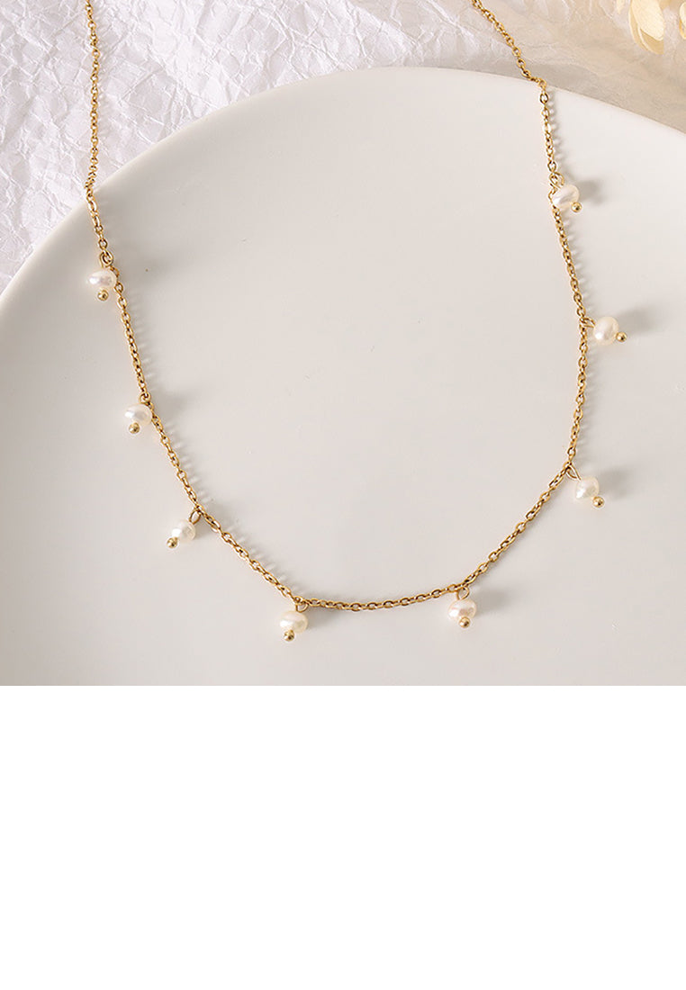 Simple Temperament Plated Gold Geometric Round Bead Imitation Pearl 316L Stainless Steel Necklace - Luxurious Look