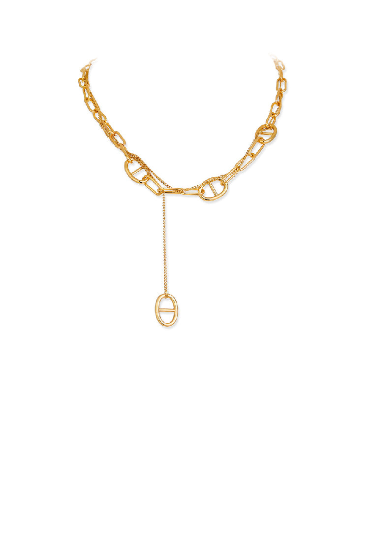 Simple Temperament Plated Gold Hollow Geometric Stitching Chain Tassel Necklace