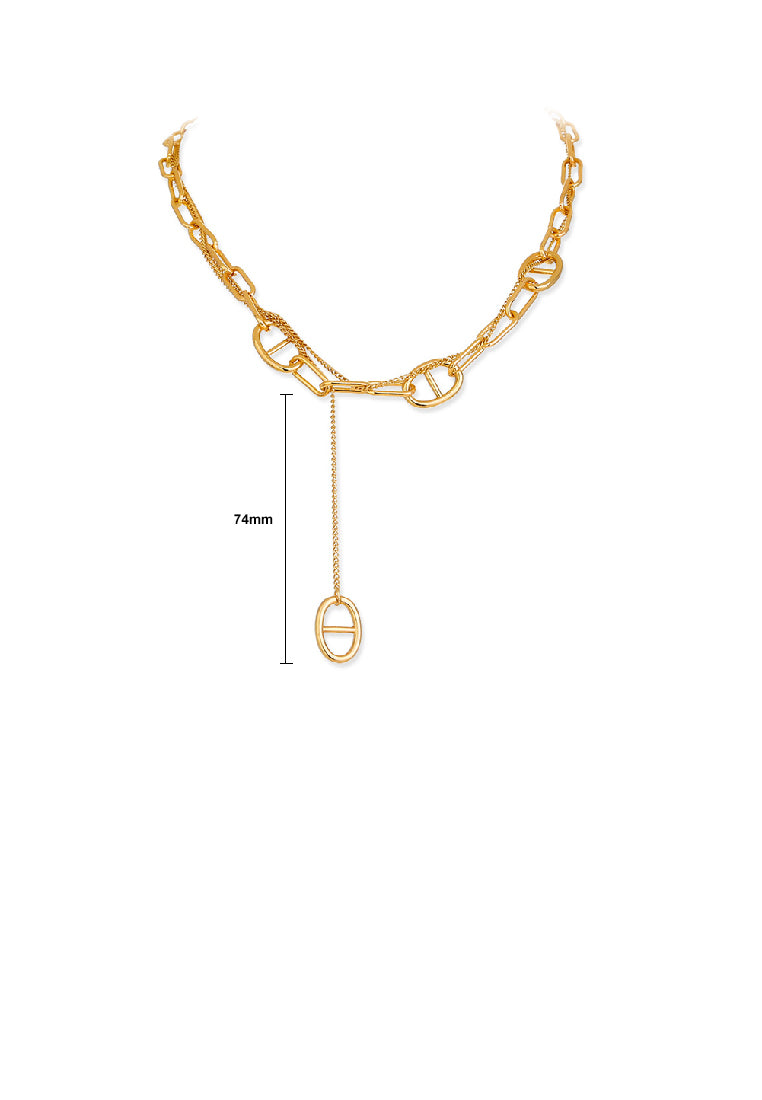 Simple Temperament Plated Gold Hollow Geometric Stitching Chain Tassel Necklace