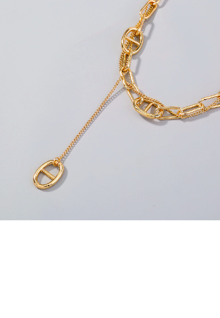 Simple Temperament Plated Gold Hollow Geometric Stitching Chain Tassel Necklace