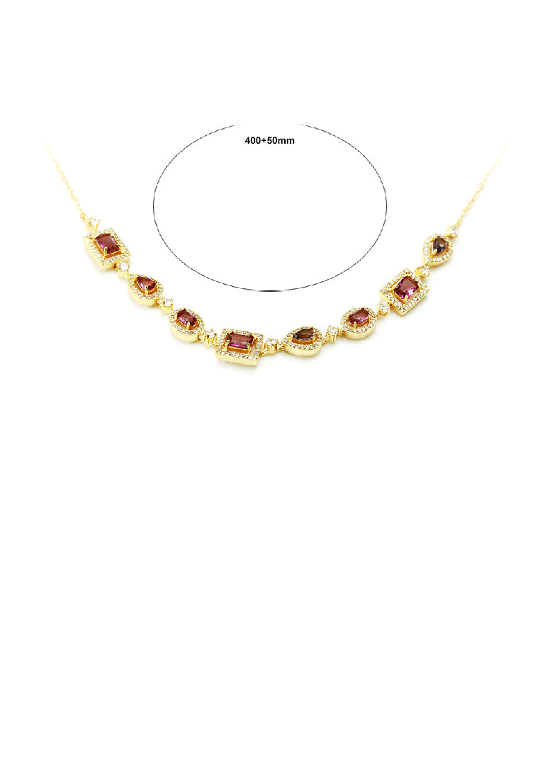 Fashion Elegant Plated Gold Geometric Necklace with Purple Cubic Zirconia - Luxurious Look