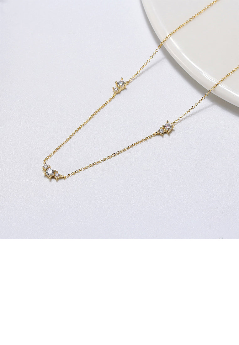 925 Sterling Silver Plated Gold Simple and Fashion Geometric Cubic Zirconia Necklace - Luxurious Look