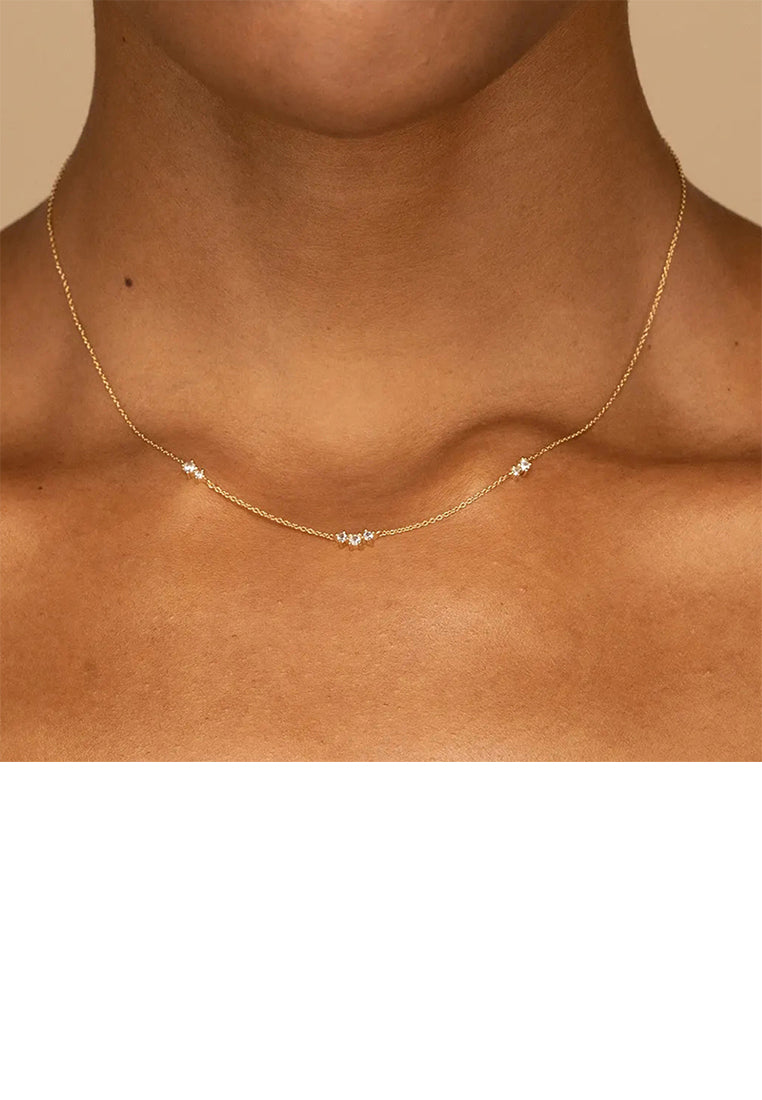 925 Sterling Silver Plated Gold Simple and Fashion Geometric Cubic Zirconia Necklace - Luxurious Look