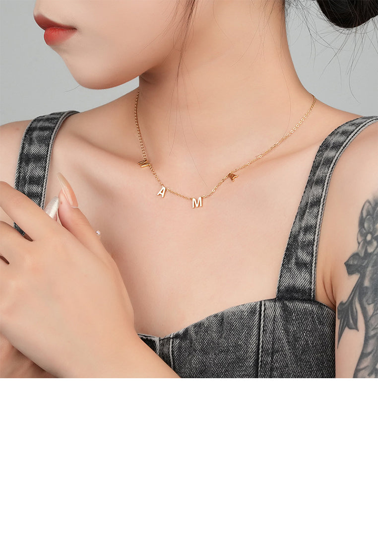 925 Sterling Silver Plated Gold Fashion Simple Alphabet Mama Necklace