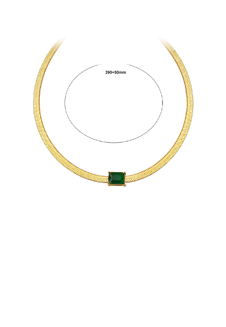 Simple Personality Plated Gold 316L Stainless Steel Geometric Square Green Cubic Zirconia Chain Necklace - Luxurious Look