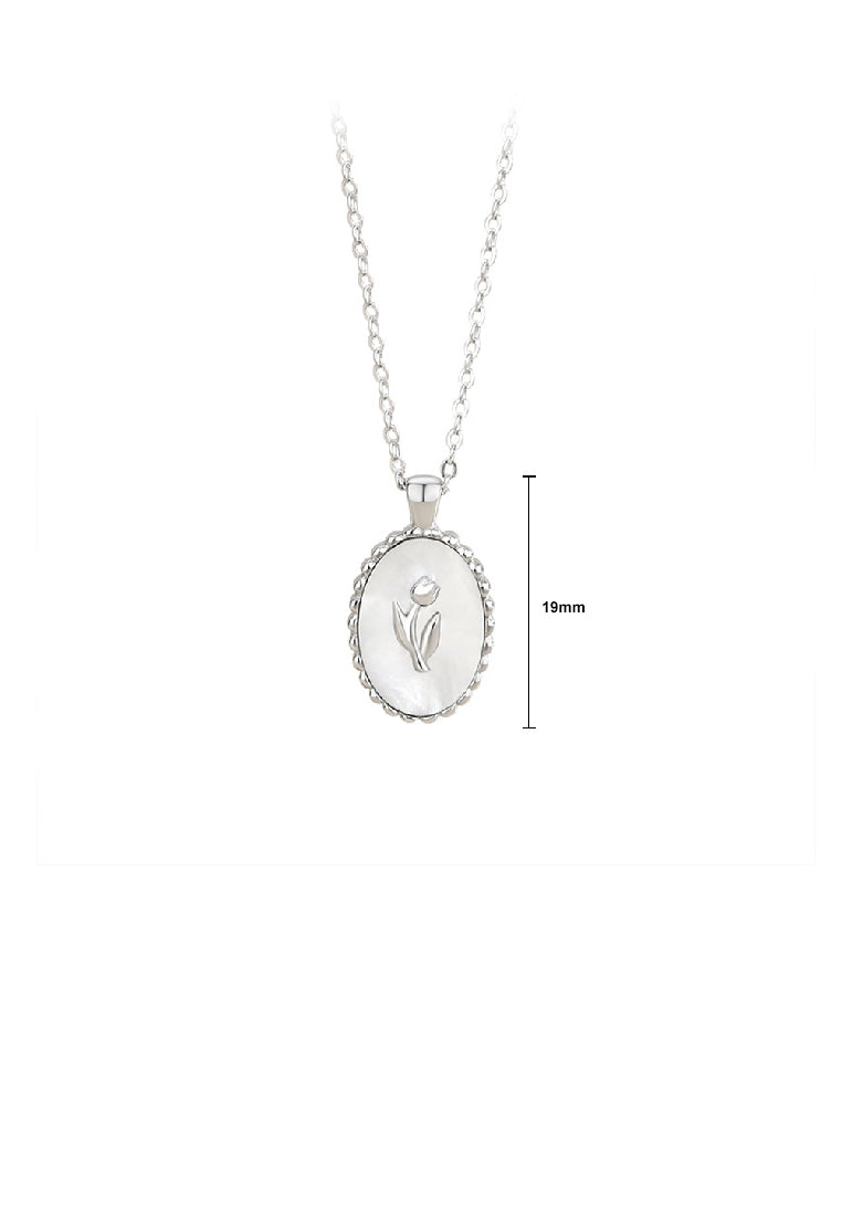 925 Sterling Silver Fashion Elegant Tulip Geometric Oval Mother-of-pearl Pendant with Necklace