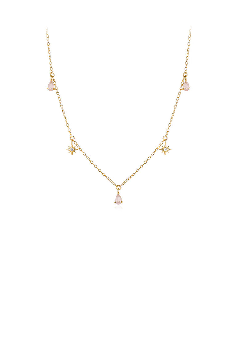 925 Sterling Silver Plated Gold Simple Fashion Water Drop Shape Star Necklace with Cubic Zirconia - Luxurious Look