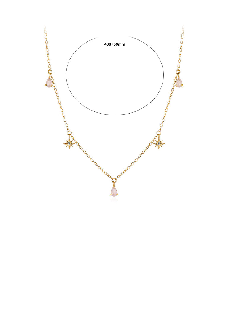 925 Sterling Silver Plated Gold Simple Fashion Water Drop Shape Star Necklace with Cubic Zirconia - Luxurious Look