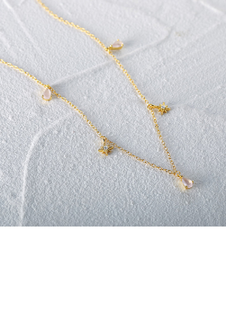 925 Sterling Silver Plated Gold Simple Fashion Water Drop Shape Star Necklace with Cubic Zirconia - Luxurious Look